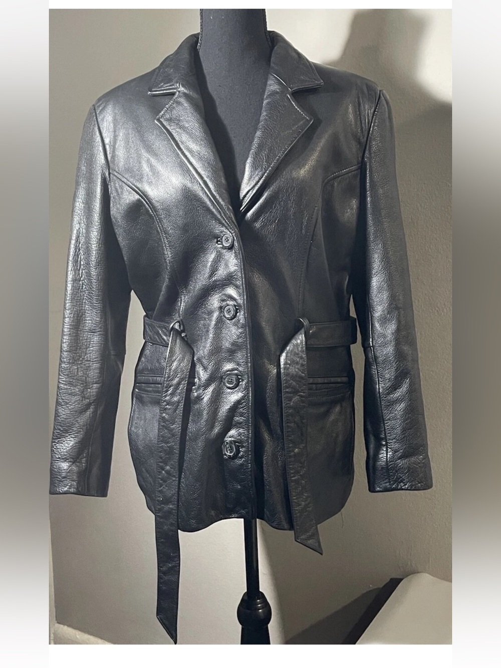 Wilsons Thinsulate Ultra Women Medium Black Leather Jacket Coat Belted Insulated - Picture 3 of 14